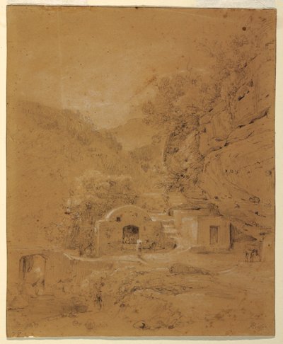 Teckning, Landskapsvy mellan Neapel och Salerno, 1820-30 av Anton Sminck Pitloo