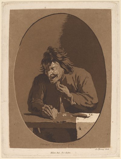 En bonde som äter av Anton Spreng after Adriaen Brouwer; published by Joseph Eder