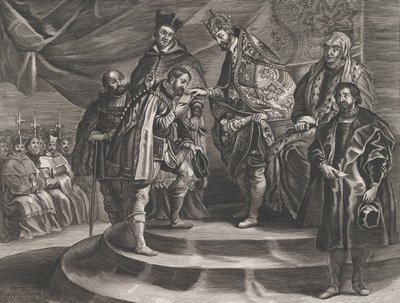 Plåt 25: Filip kröntes till kung av Spanien av sin far, Karl V, från Guillielmus Becanus