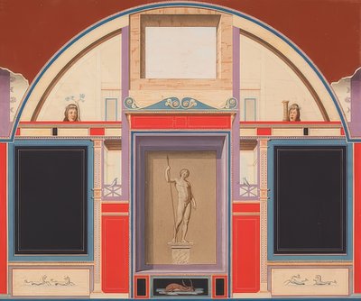 Muralmålning av ett romerskt hus på Villa Negroni i Rom, staty av Adonis. Omkring 1801 (?) av Anton von Maron