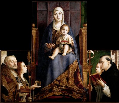 Altartavla av San Cassiano: "" Jungfru och barn omgiven av Saints Nicholas of Myra eller Bari (270-345), Maria Magdalena, Saint Ursula och Saint Dominica""" Trämålning av Antonello da Messina (ca 1430-1479) 1475- 1476 Wiens konsthistoriska museum av Antonello da Messina