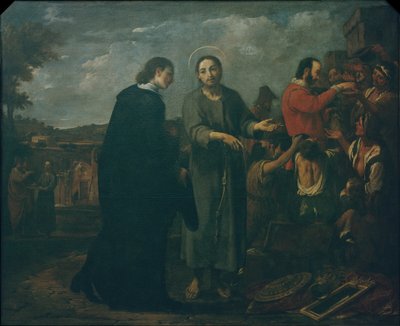 Bernat de Quintaval distributes his riches to the poor av Antoni Viladomat Y Manalt