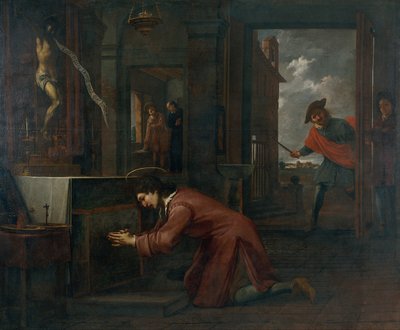 Saint Francis Receives the Order from the Crucifix at Saint Damian to Repair the House of God av Antoni Viladomat Y Manalt