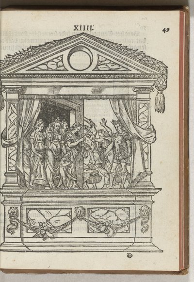Tredje dekorerade scenen med scen: prinsen befriar dygderna från fångenskap, 1577 av Antoni van Leest