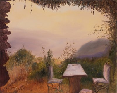 Slottsutsikt, Sierra Nevada, Spanien, 2022 (olja på duk) av Antonia Myatt