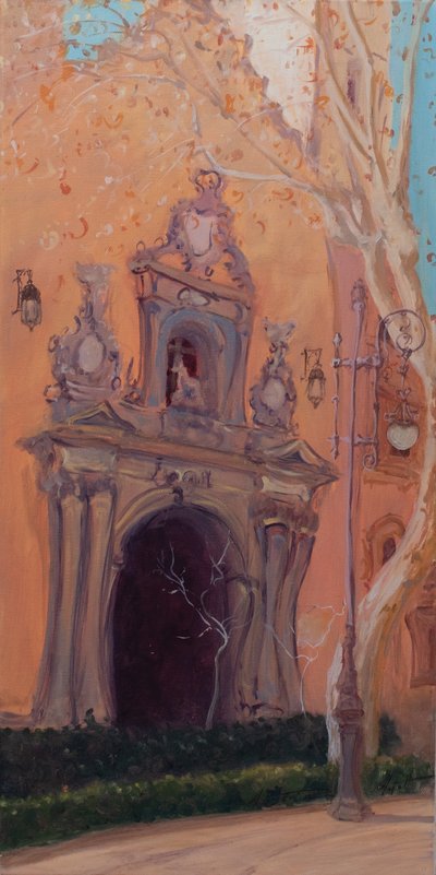 Granada Door, 2016 (olja på duk) av Antonia Myatt