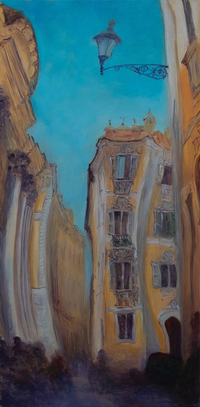 Letar efter fontänen, Italien, 2015 (olja på duk) av Antonia Myatt