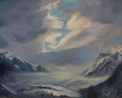 Schweiziska bergen, 2011 (olja på duk) av Antonia Myatt