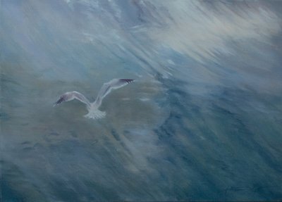 Måsen flyger iväg, 2012 (olja på duk) av Antonia Myatt