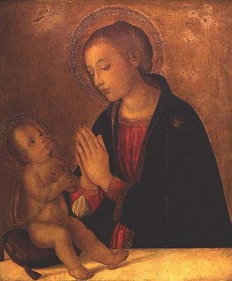 Madonnan som avgudar barnet av Antoniazzo (workshop of) Romano
