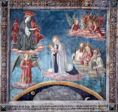 St. Francesca Romanas liv: Francesca tog flera gånger i extas emot det heliga barnet från Jungfrun (fresco) av Antoniazzo Romano