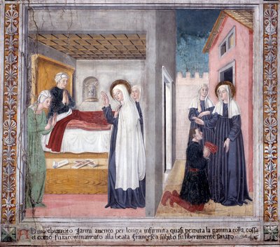 S:ta Francesca Romanas liv: Helgonet helar en man som tappade sitt ben (Fresco av Antoniazzo Romano