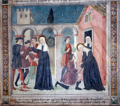S:ta Francesca Romanas liv: Helgonet helar en sårad man (Fresco av Antoniazzo Romano