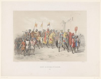 Utrecht Masquerade 1851: Knighthood, 1217 The Knighthood, 1217 (titel på objekt) Den nationella historien. från de äldsta tiderna till slutet av 1600-talet, i åtta scener, framställda i kostym av H.H. Studenter vid Utrechtsche Hoo av Antonie Johannes Groeneveldt