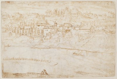 Utsikt över Janiculum Hill sett från Tibern (recto) av Antonie van den Wyngaerde