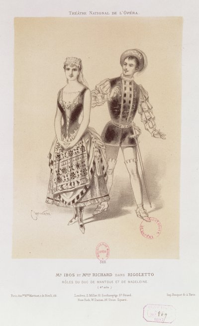 Herr Ibos och fröken Richard som hertigen av Mantua och Magdalen i Rigoletto av Verdi, 1885 av Antonin Marie Chatiniere