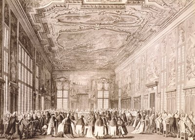 Hertigfest, bankett som ges av dogen i Venedig för att hedra representanter för utländska delegationer av Antonio (after) Canaletto