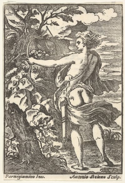 Callisto jakt med dragen båge, efter Parmigianino, 1720-1740. av Antonio Belemo