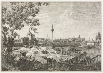 Panorama över en stad vid en flod av Antonio Canaletto