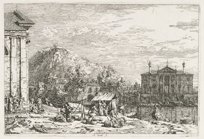 Visningar: En stad bortom en flod, 1735-1746. av Giovanni Antonio Canal