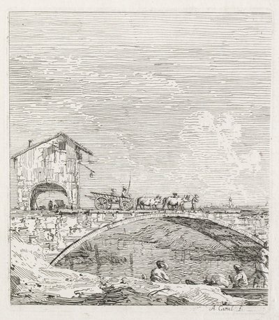 Visningar: En vagn som passerar över en bro, 1735-1746. av Giovanni Antonio Canal