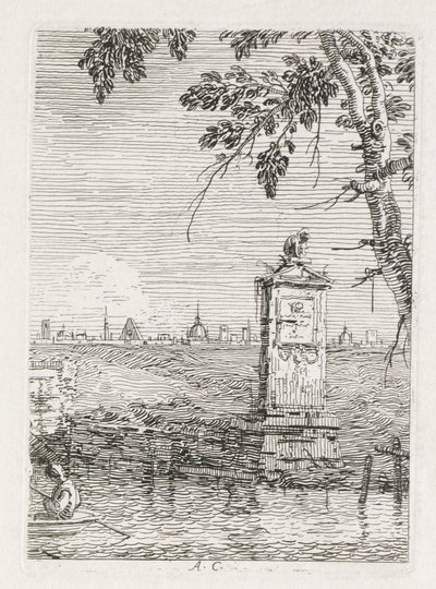 Utsikt: Det lilla monumentet under ett träd av Antonio Canaletto