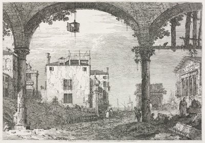 Utsikt: Portiken med lyktan av Antonio Canaletto