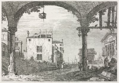 Utsikt: Portiken med lyktan, 1735-1746. av Giovanni Antonio Canal