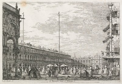 Utsikt: Prokuratorpalatset och kyrkan St. Géminien, Venedig, 1735-1746. av Giovanni Antonio Canal