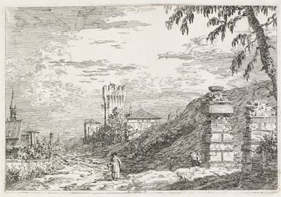 Visningar: Två ruinerade pelare, 1735-1746. av Giovanni Antonio Canal