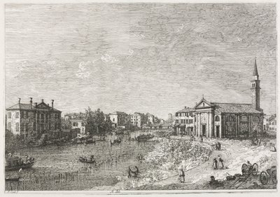 Utsikt: Utsikt över Dolo, en stad vid Brenta, väster om Venedig av Antonio Canaletto