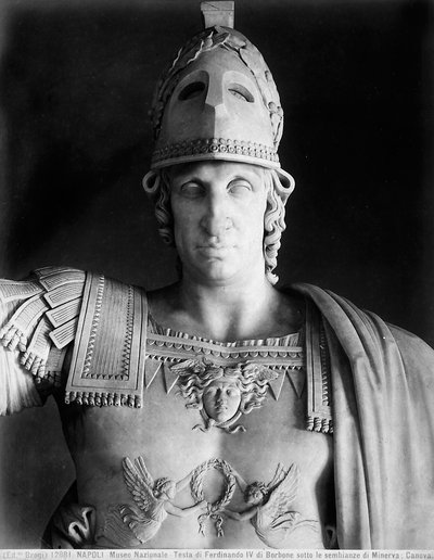 Detalj av statyn av Ferdinand IV av Bourbon i Minervas plagg av Antonio Canova