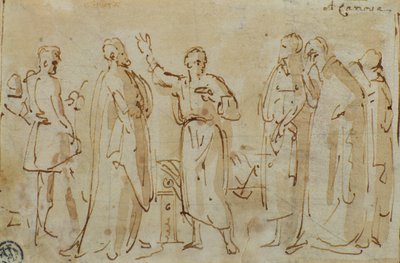 Sokrates Drinks the Cup of Hemlock, c.1787 (penna och bläck med sepiatvätt på papper) av Antonio Canova