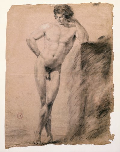 Studie av manlig naken lutad på sockel av Antonio Canova (1757-1822), teckning av Antonio Canova