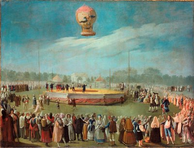Ascent of a Balloon in the Presence of Court of Charles IV - Målning av Antonio Carnicero Mancio (1748-1814), olja på duk av Antonio Carnicero