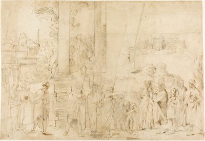 Sankt Paulus döper Areopagiten Dionysos (recto); Skisser av bebis, händer (verso) av Antonio Carracci