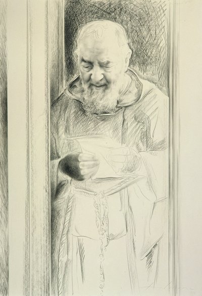 Padre Pio Reading, 1988-89 (kol på papper) av Antonio Ciccone