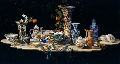Bordsskiva med porslinsvaser, ca 1797, halvädelstensmosaik på marmor, skapad i storhertigliga verkstäder i Florens efter modell av Antonio Cioci (aktiv under andra hälften av 1700-talet), Italien, italiensk kultur av Antonio Cioci or Ciocchi