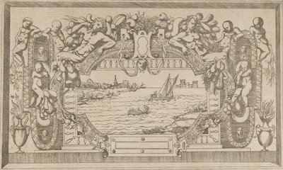 Landskap med prydnadsram, ca. 1543. av Antonio Fantuzzi