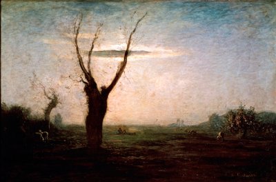 April Landskap av senvintern med ett träd fortfarande utan löv. Målning av Antonio Fontanesi (1812-1882) av Antonio Fontanesi