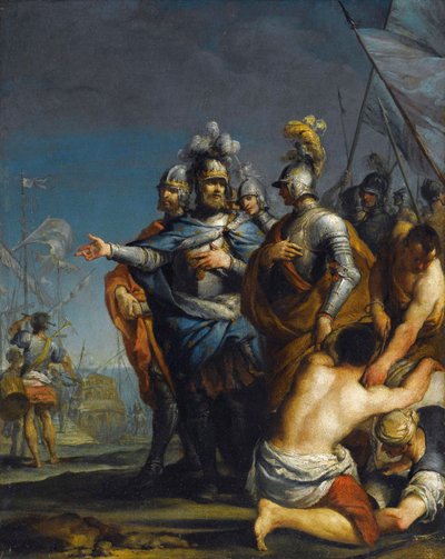 Saint Louis Departing For The Crusade av Antonio Gionima (1697-1732) - Olja på koppar, 45x35,8 - Privat samling av Antonio Gionima