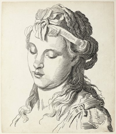 Kvinnans huvud med rosett i håret Fyra huvuden (serietitel) av Antonio Giuseppe Barbazza