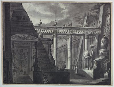 Scenografi, innergård till ett egyptiskt tempel av Antonio Giuseppe Basoli