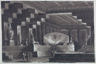 Scendesign, interiör av egyptiska templet av Antonio Giuseppe Basoli