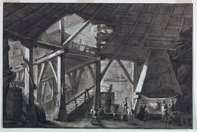Scendesign, ruinerad gårdsbyggnadsinredning av Antonio Giuseppe Basoli