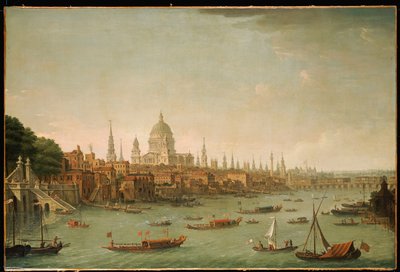 En panoramautsikt över staden London från Themsen nära Water Gate i Somerset House av Antonio Joli