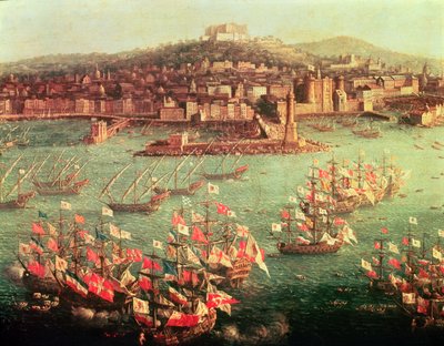 Kung Karl III:s (1716-88) flotta av Spanien före staden Neapel, 6 oktober 1759 (olja på panel) av Antonio Joli