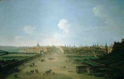 Utsikt över Calle de Atocha, Madrid (olja på duk) av Antonio Joli