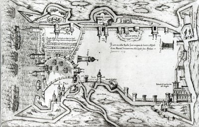 Karta som illustrerar La Rochelle ockuperat av hugenotterna av Antonio Lafreri