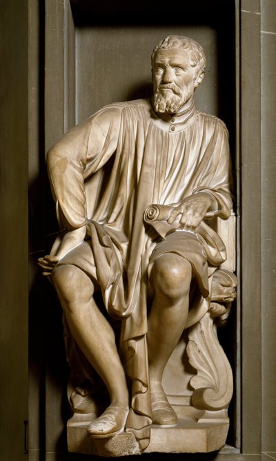 Porträtt av skulptören, målaren och arkitekten Michelangelo Buonarroti dit Michelangelo av Antonio Novelli
